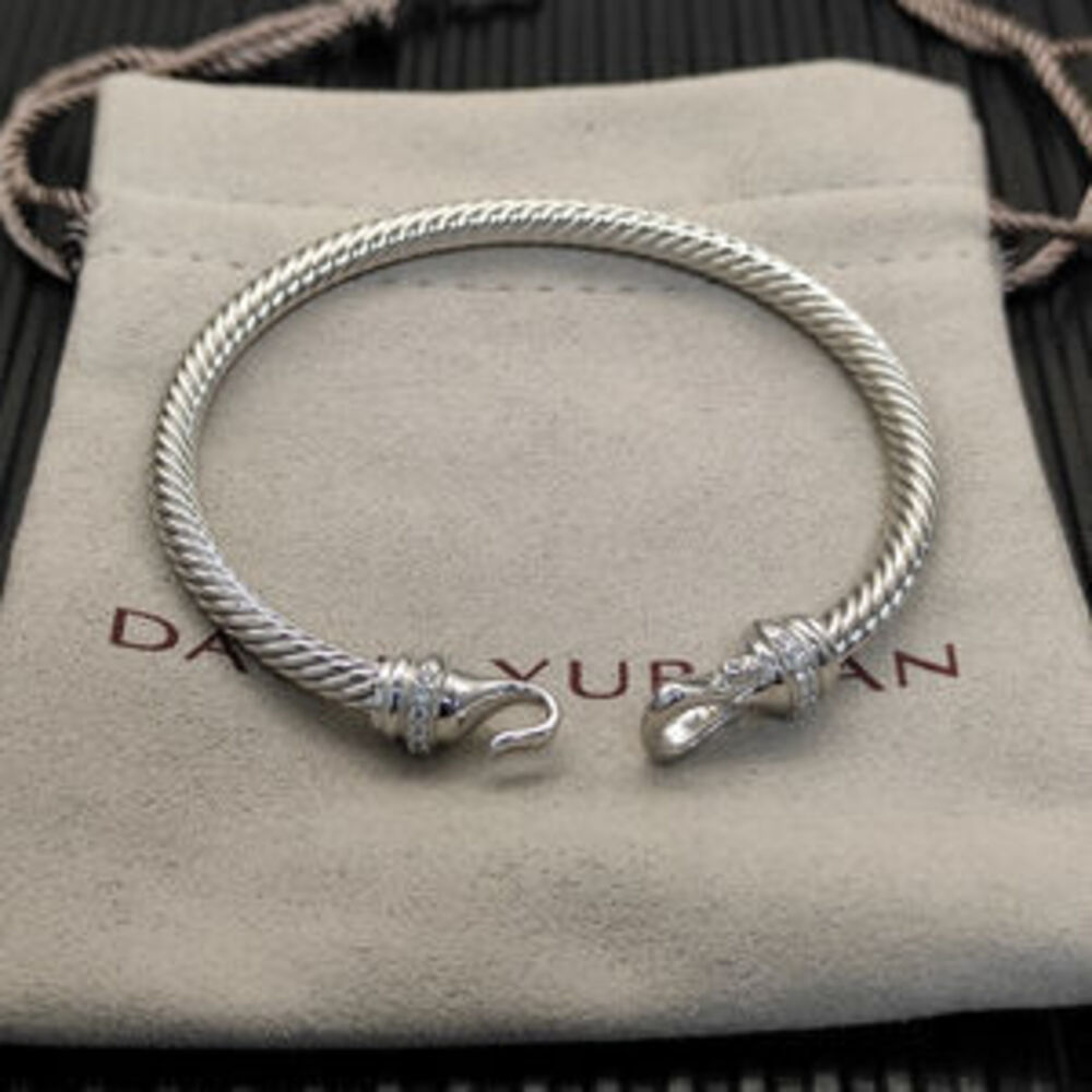 David Yurman 4mm Silver Rhinestone Hook Bracelet